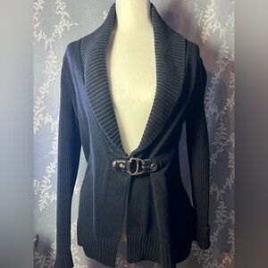 Lauren Ralph Lauren Black Shawl Collar Buckle Cardigan Medium